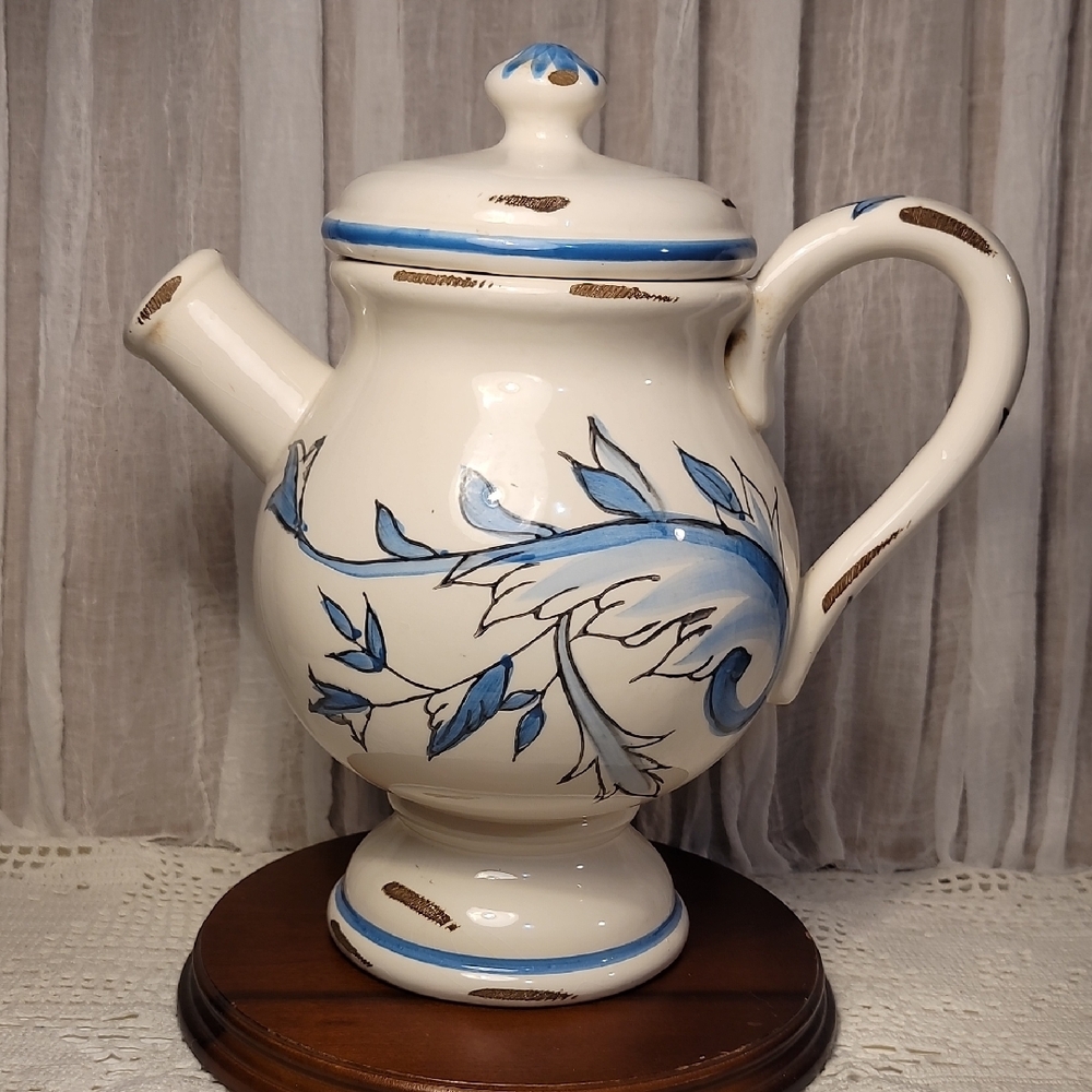 Handcrafted Ceramic Teapot with Blue Floral Design